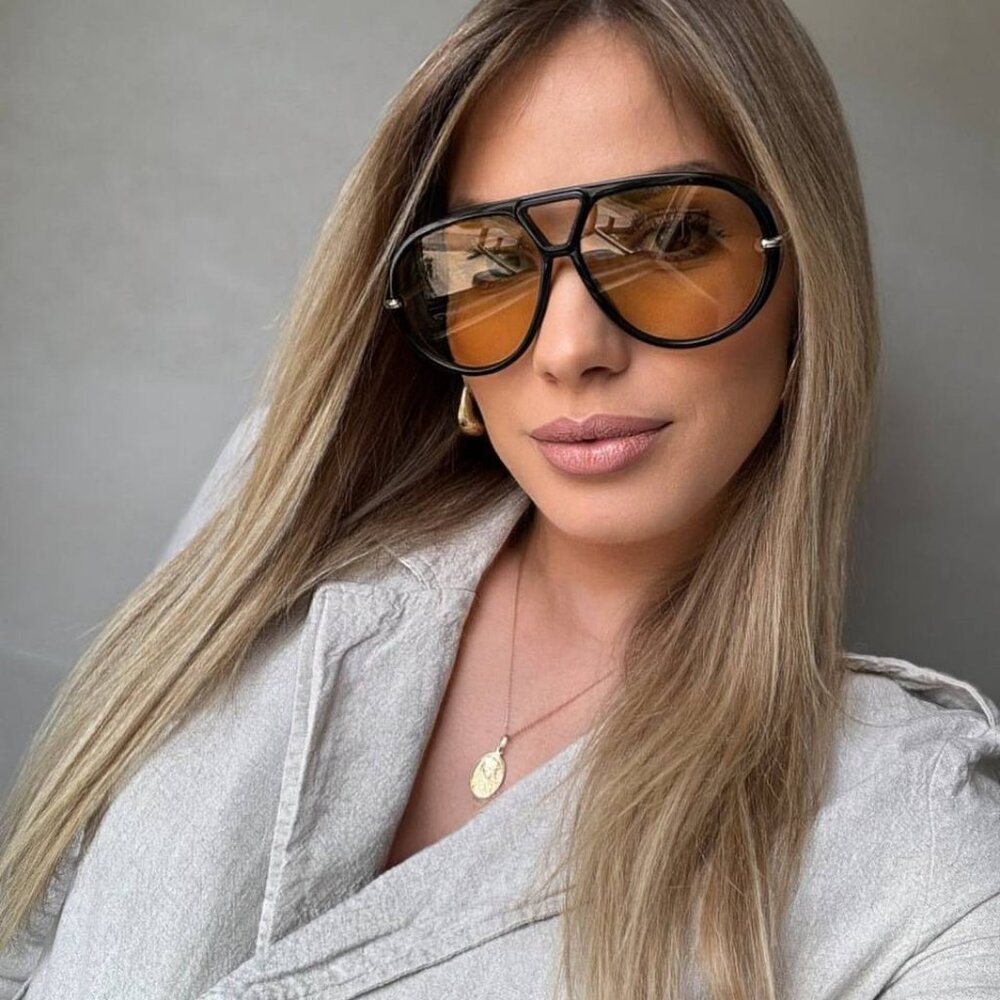 Bottega Veneta BV1274S 002 Sunglasses Black Aviator Frame, Mustard Lenses